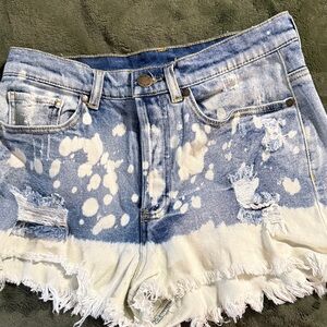 VENUS Blue and White Distressed Jean Shorts